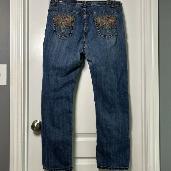 Reba Embellished Back Pockets Straight Leg Mid Rise Jeans Western Cowgirl Style - Picture 2 of 3